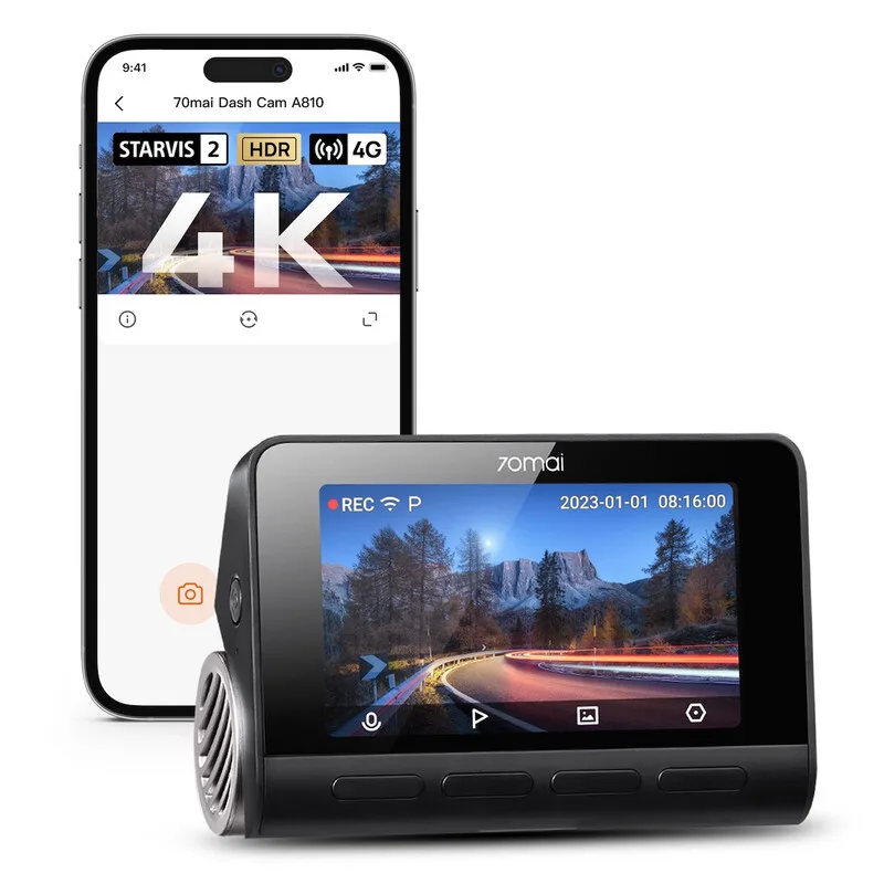 70mai 4K Dashcam Einkanal-Version A810, Echte 4K UHD Dashcam mit Sony STARVIS 2 IMX678, HDR-Nachtsicht, KI-Bewegungserkennung, Integriertes GPS, 4G LTE-Unterstützung, ADAS, 24H-Parküberwachung, Sprachsteuerung, 150° Weitwinkel van 70mai – productfoto