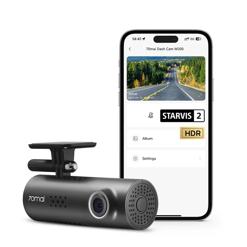 Dashcam M200, 1080P HDR Frontcamera met Sony STARVIS 2 IMX662, verbeterd nachtzicht, F1.8 diafragma, MaiColor Vivid+ Solution, WiFi & spraakbesturing van 70mai – productfoto