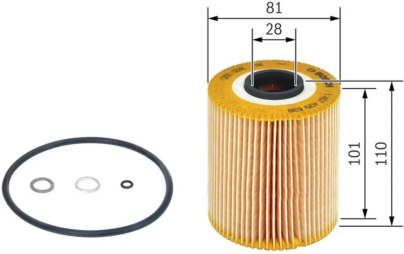 Oliefilter P9638 | 1457429638 | OEM 93185674 | 5650359 | 650166 | Opel Astra H J | Corsa D | Insignia A | Meriva B | Mokka | Zafira B C | Chevrolet Cruze Orlando Trax van Bosch – productfoto