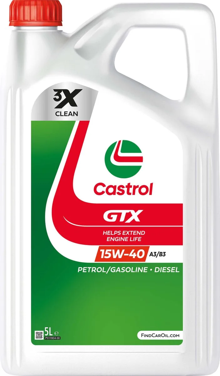 Motorolie GTX 15W-40 A3/B3 5L van Castrol – productfoto