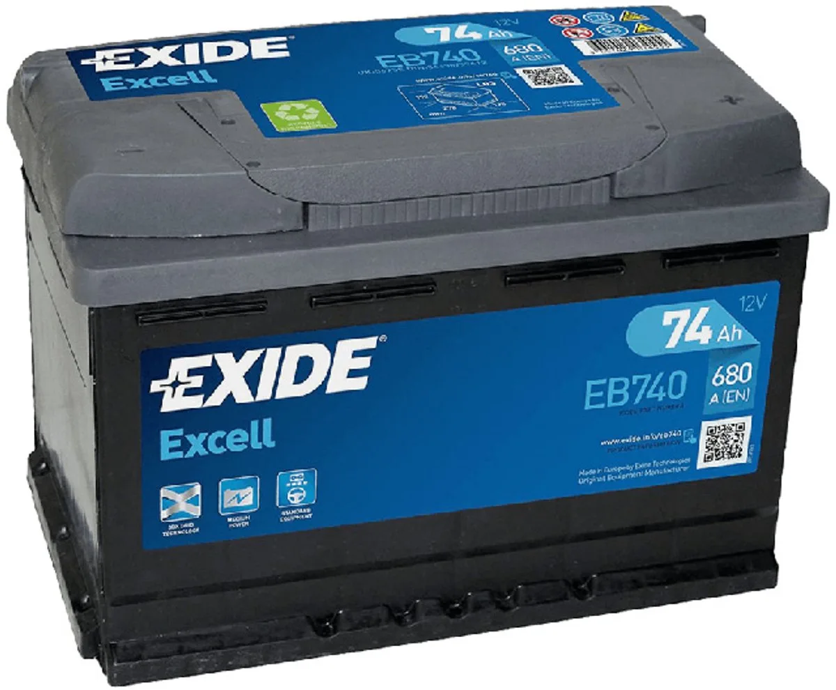 Excell 12V 74Ah - Loodzuur - Startaccu - EB740 fra Exide – produktbillede