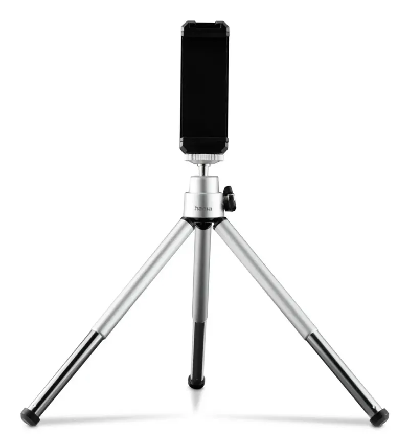 Ministatief 1/4 inch Werkhoogte: 12 - 16 cm Voor smartphones en GoPro, Incl. smartphonehouder van Hama in Zilver – productfoto