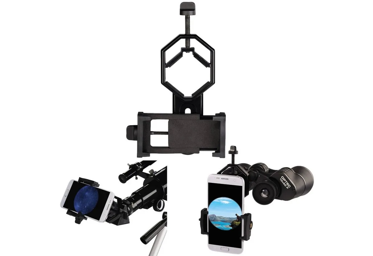 Smartphone-Halterung für Spektiv/Fernglas/Teleskop Kamerastativ (Clip für Spektiv Fernglas Teleskop Monokular Fernrohr Stativ etc) van Hama in Zwart – productfoto