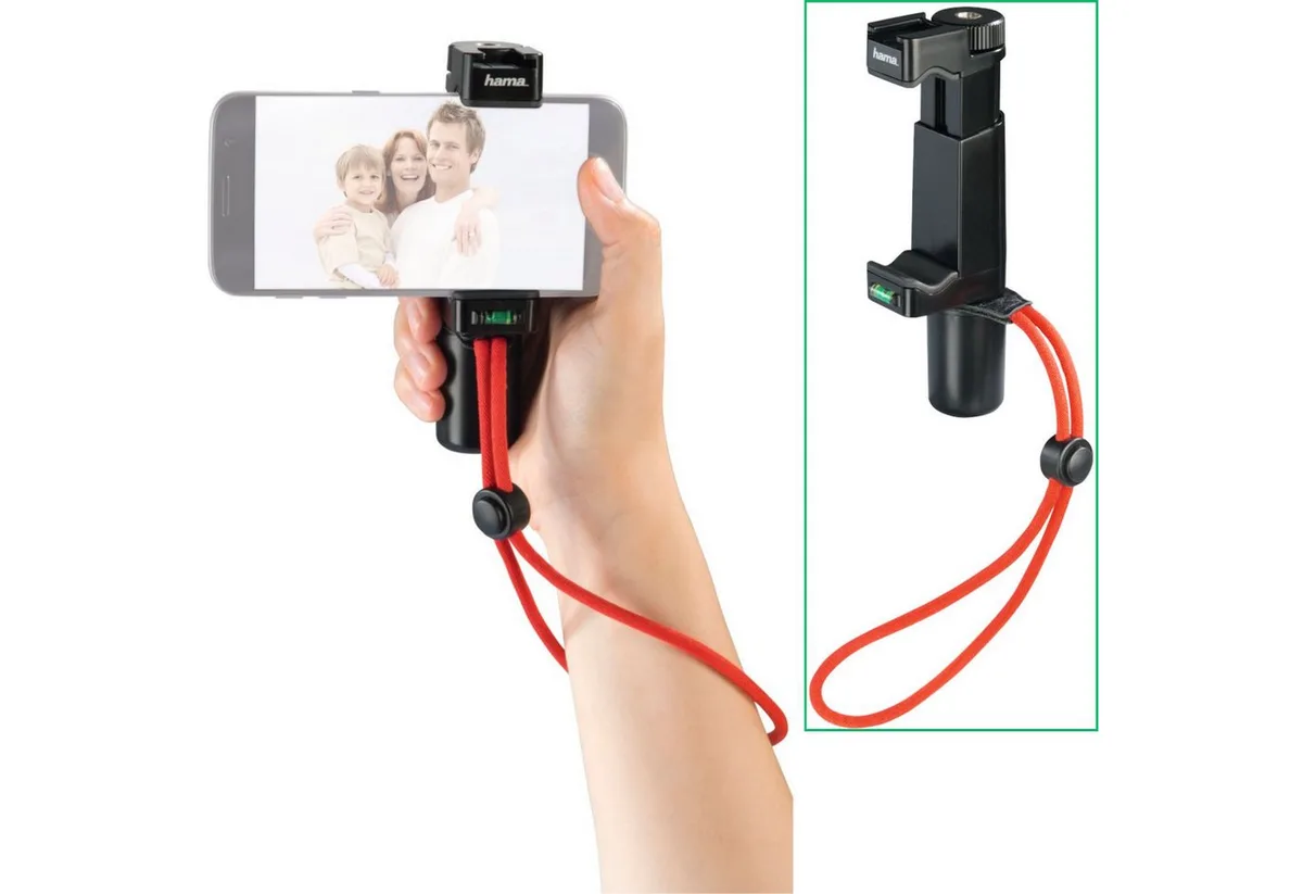 Smartphone-Halterung Profi Handy Video-Halterung mit Griff, (Set, 1x Smartphone-Halterung mit Griff und Handschlaufe, Video-Halter Hand Stativ Mono-Pod Vlogging Foto für Smartphone iPhone) van Hama in Zwart – productfoto