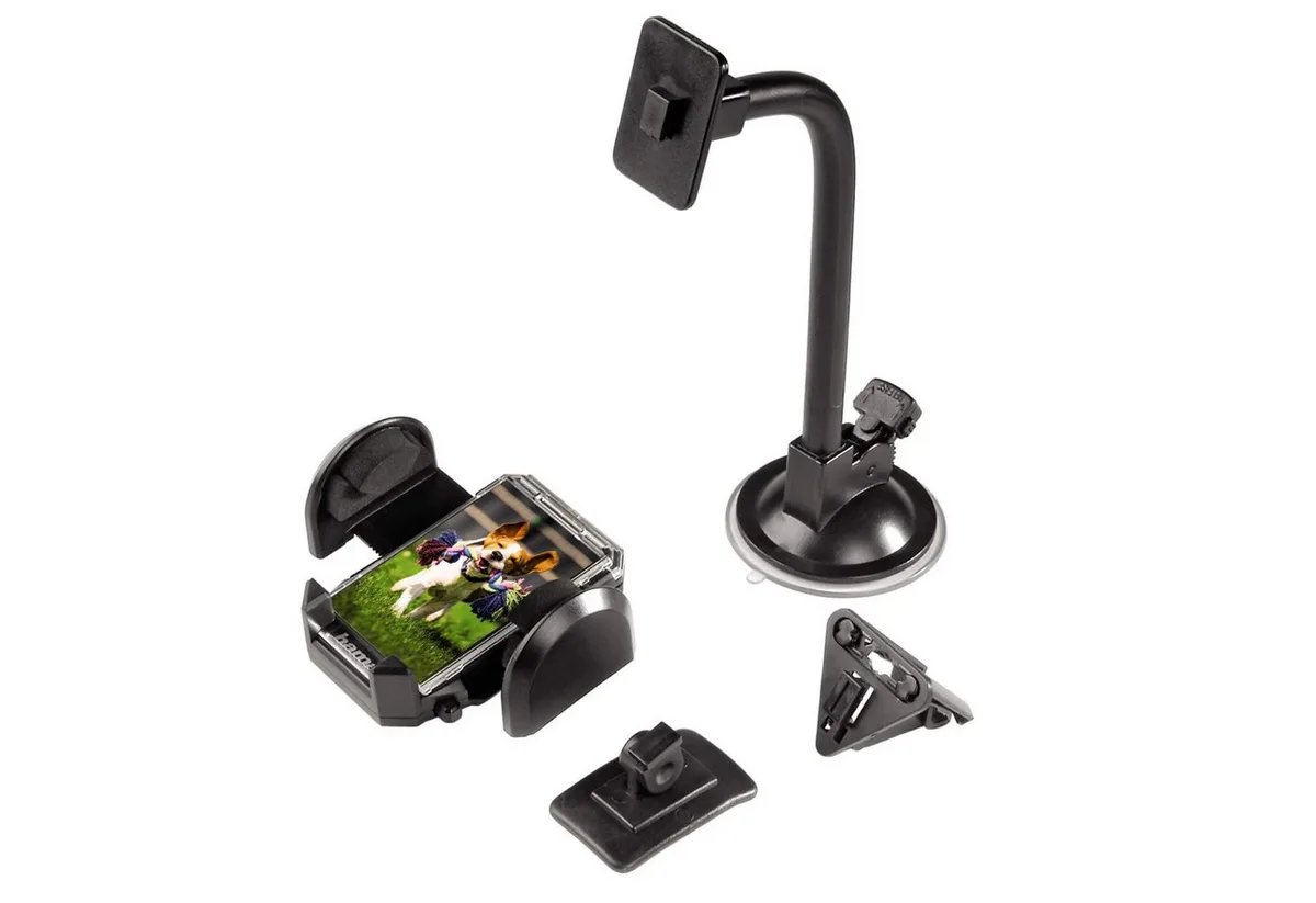 Smartphone-Halterung Universal Handy-Halterung Saugnapf Auto Scheibe, (Halter Halterung Sauger Klemme Klebepad für Smartphone Handy MP3 Navi) van Hama in Zwart – productfoto
