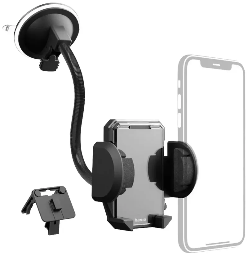 Telefoonhouder voor in de auto 360° draaibaar 40 - 110 mm Bevestigingswijze (auto): Zuignap, Ventilatierooster van Hama in Zwart – productfoto
