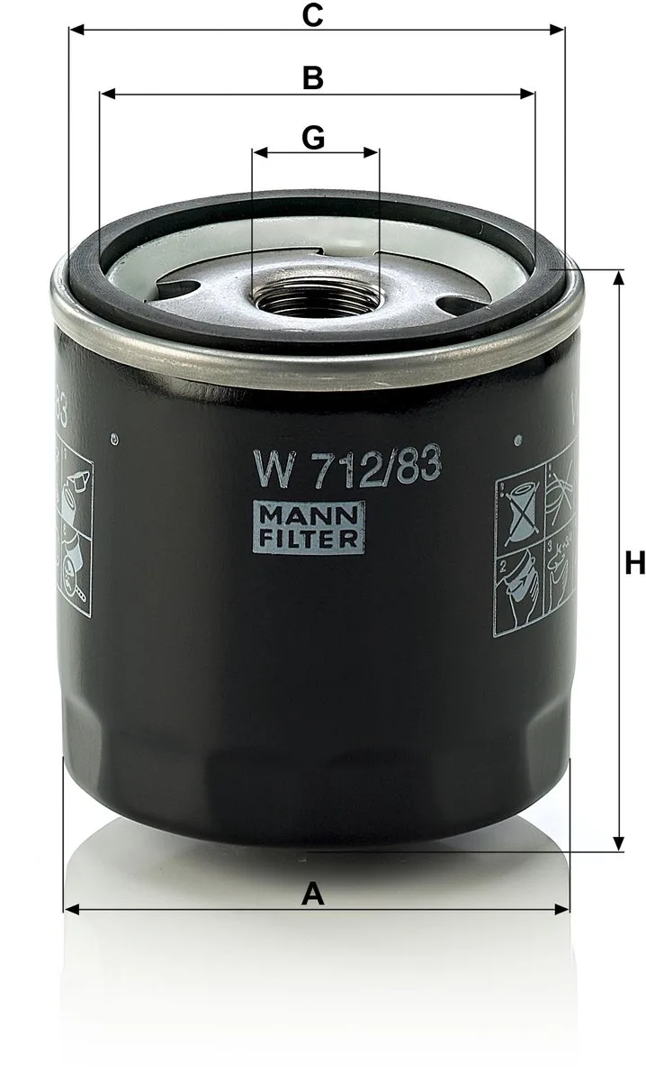 Oliefilter W 712/83 | OEM 90915-20004 | 90915-YZZJ3 | 15601-78001 | Toyota Corolla Celica HiAce Hilux Fortuner Land Cruiser 4-Runner, Caterpillar 300, Wacker Neuson WL van MANN-FILTER – productfoto