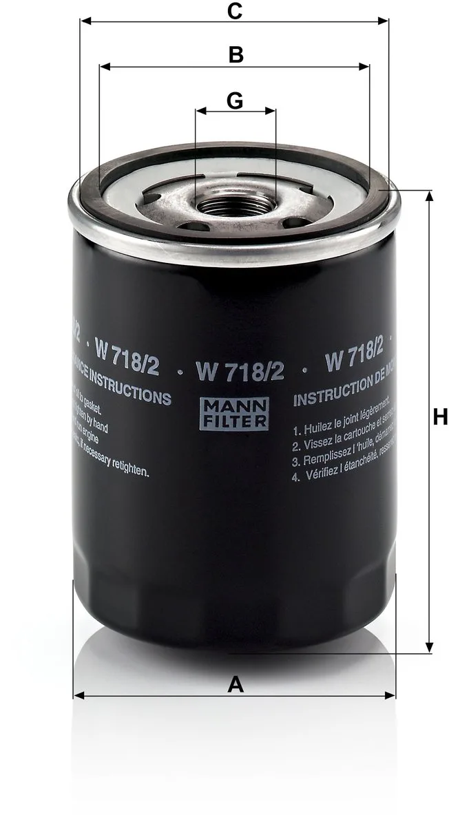 Oliefilter W 718/2 | OEM 116440603000 | 60507080 | 71736160 | Alfa Romeo 155 164 75 Alfetta GT GTV Spider, Fiat 124 124 Spider 131 de MANN-FILTER – photo produit