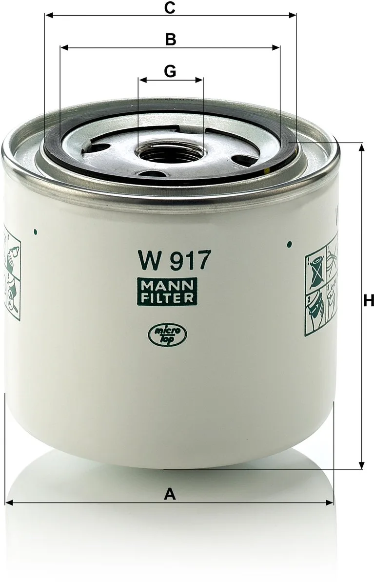 Oliefilter W 917 | OEM 1266286 | 3517857 | 418432 | Voor Volvo 240 340/360 740, Volvo Penta AQ-Serie, Volvo Trucks FH12 FH16, Opel, Ford van MANN-FILTER in Wit – productfoto