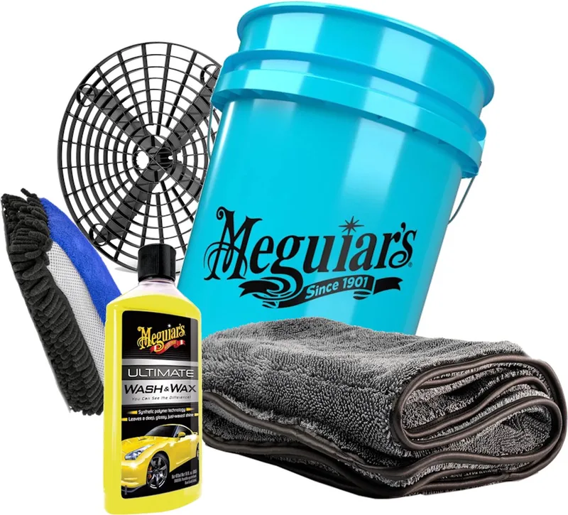 Autowas Set Meguiar’s Wash & Wax 473ml + BLAUWE Emmer 19L + Grit Guard + Droogdoek 1100gsm van Meguiar's – productfoto