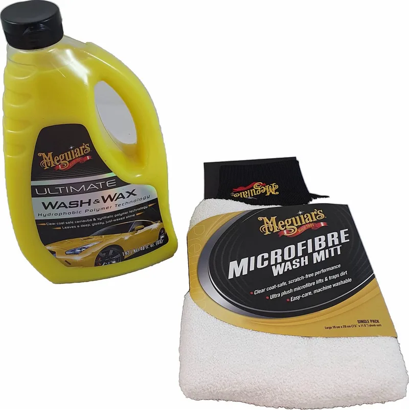 G17748 Ultimate Wash & Wax Autoshampoo 1400ML en Meguiars Super thick microfiber Wash Mitt van Meguiar's – productfoto