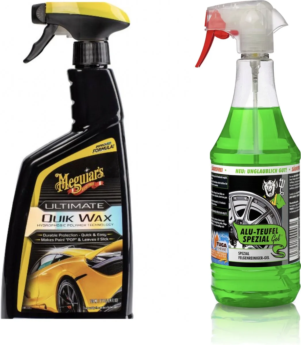 Ultimate Quik Wax + Tuga Alu-Teufel Spezial 1L – Autowax Spray & pH-Neutrale Velgenreiniger – 2-delige Autopoets Set van Meguiar's – productfoto
