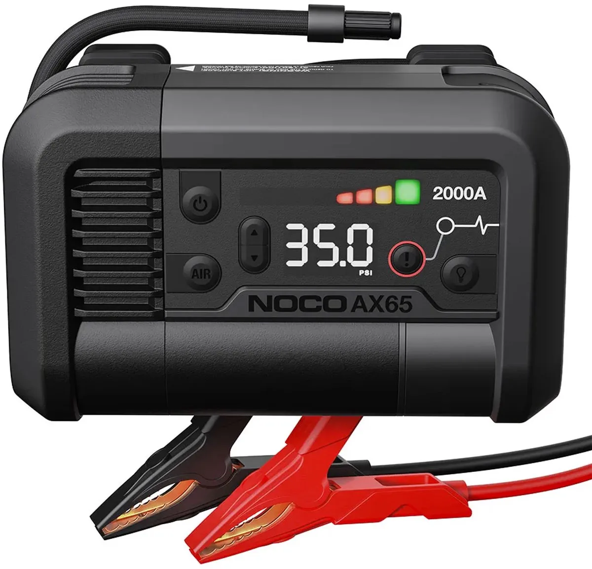 A65 Luchtcompressor + Jump Starter - 2000A - 100 Lumen Zaklamp - 60 Watt Powerbank van NOCO in Zwart – productfoto