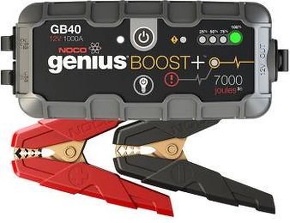 GB40 Jumpstarter – 500A 12V Starthulp – Tot 4.0L Benzinemotor – USB Powerbank – 100 Lumen LED Zaklamp van NOCO in Grijs – productfoto
