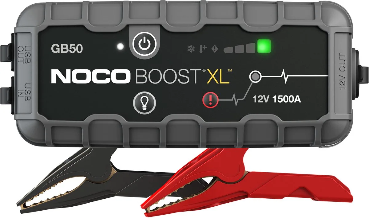 Lithium Jump Starter Boost XL GB50 - Starthulp 1500 ampère – USB lader voor smartphone/tablet - 200 Lumen LED zaklamp van NOCO in Zwart – productfoto