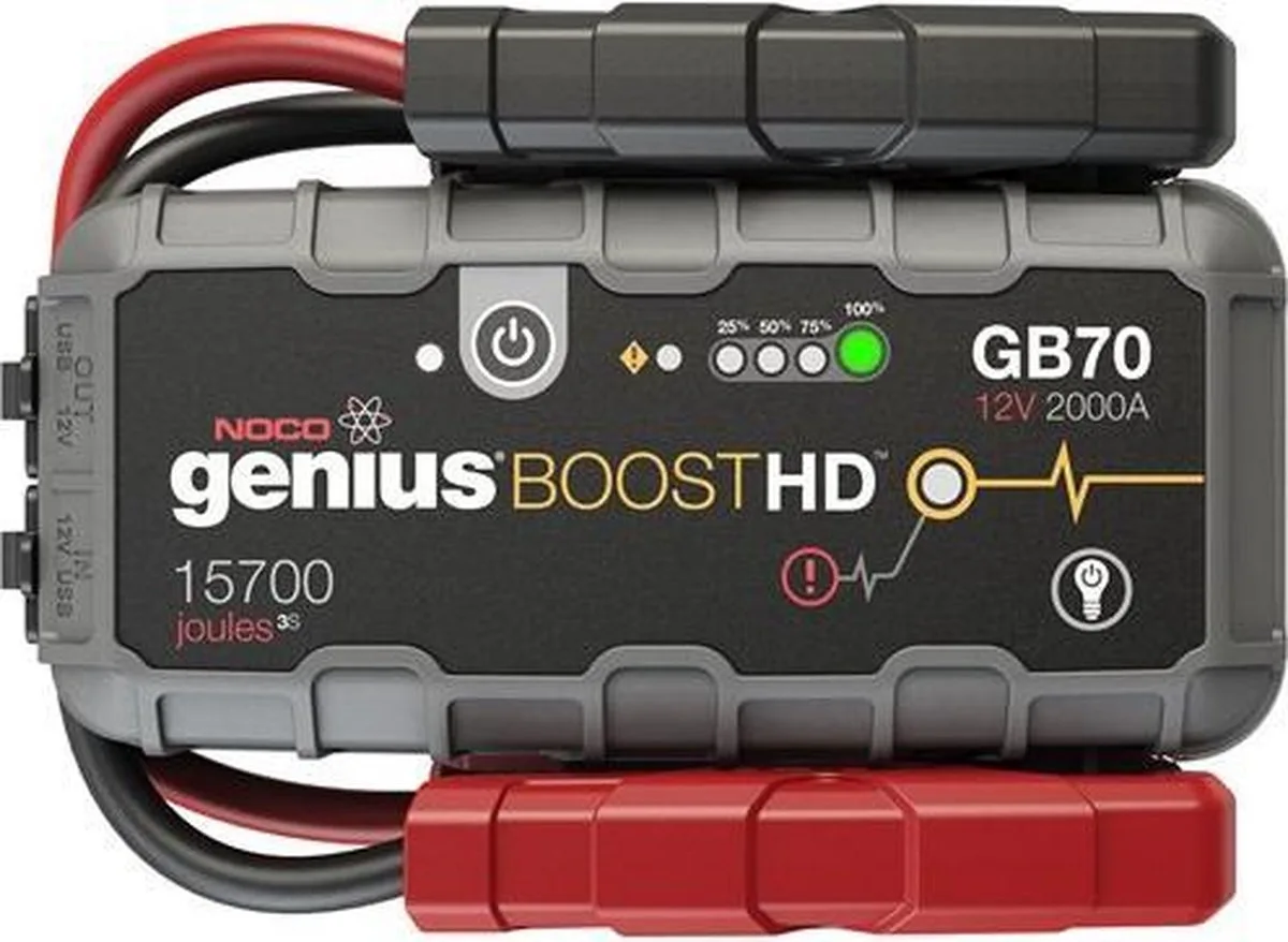 Lithium Jumpstarter GB70 - Starthulp 2.000 ampère - 40 startpogingen op 1 lading - USB lader voor smartphone/tablet- LED zaklamp van NOCO in Zwart, Rood – productfoto