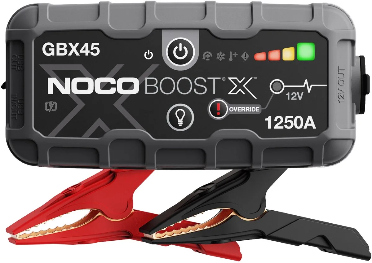 X GBX45 Lithium Jumpstarter - Starthulp 1250A - USB lader smartphone/tablet - 100 lumen LED zaklamp van NOCO in Grijs – productfoto