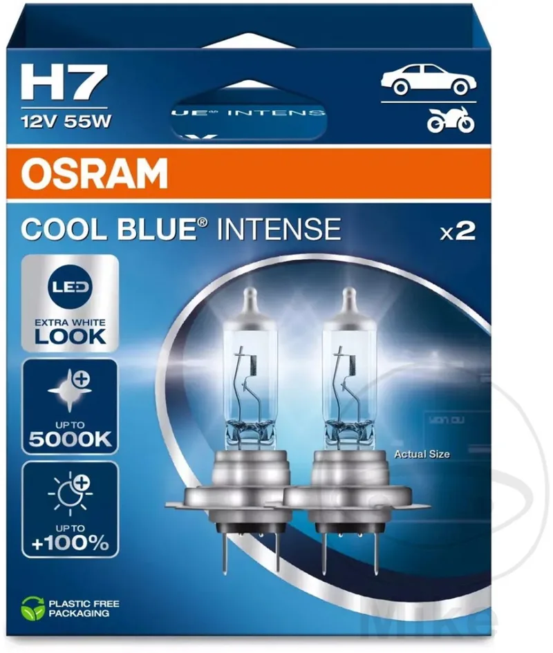 Cool Blue Intense Next Gen H7 halogeen autolampen – witter licht en tot 100% meer zicht - Duitse kwaliteit - set met 2 lampen - 64210CBN-2HB van Osram in Zilver – productfoto