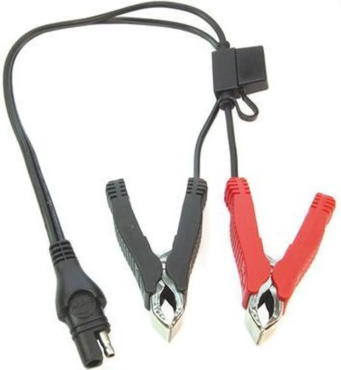 O-14 Accuklemmen Kabel met SAE Connector & 15A Zekering 50cm – Batterijklemmen met Rubber Handgrepen voor OptiMate Acculaders van TecMate – productfoto