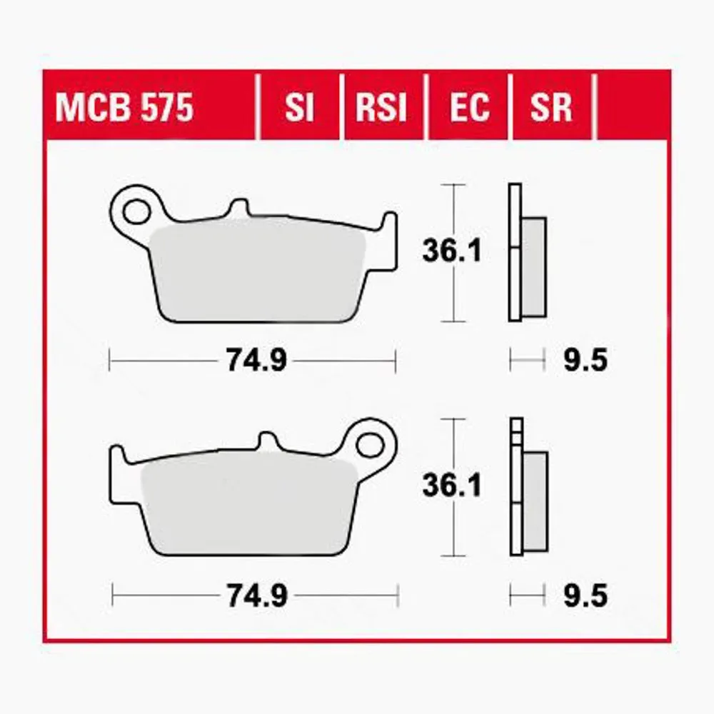 Mcb575 74.9x36.1x9.5 Mm Bremsbeläge von TRW – Produktfoto