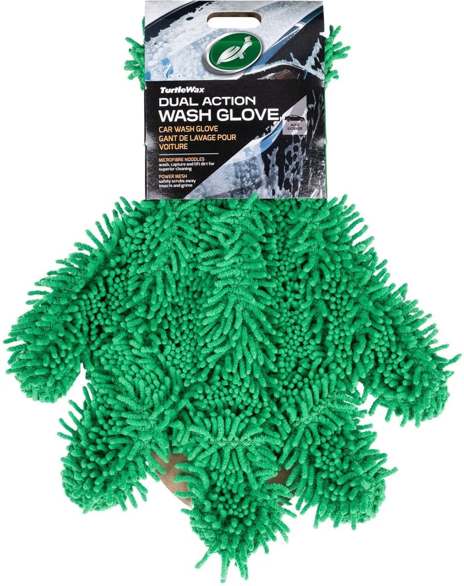 Dual Action Washandschoen - Verwijdert insecten, vuil en hardnekkige verontreinigingen - Ontworpen voor comfort, controle en topprestaties - Tilt vuil op en houdt vast van Turtle Wax in Groen – productfoto