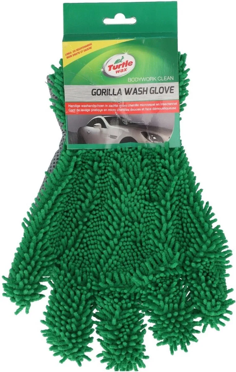 Washandschoen Gorilla - Twee verschillende kanten – Een microvezel en een 3D insectennet kant - Perfecte pasvorm - Beter contact tussen hand en oppervlak – Grondige reiniging van Turtle Wax in Grijs, Groen – productfoto