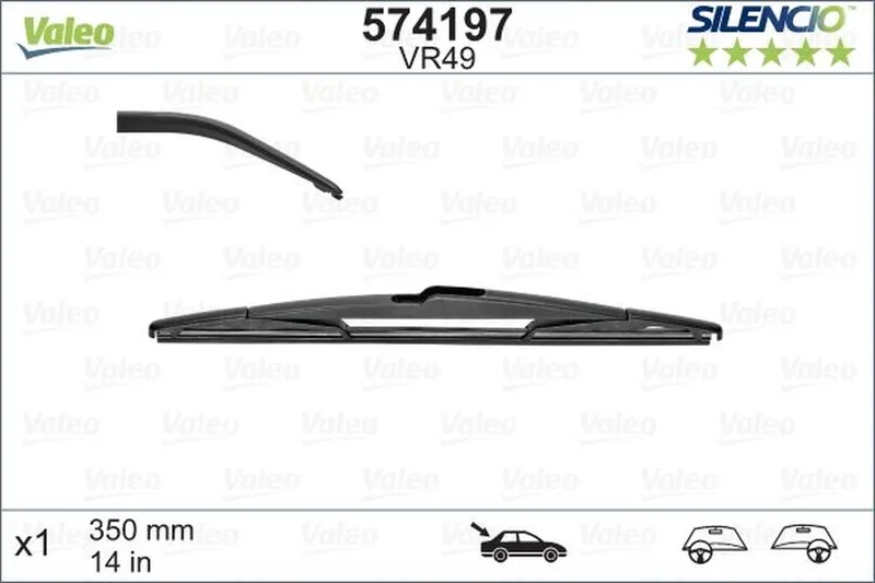 Silencio VR49 rear wiper, 350mm, conventional wiper blade från Valeo i Svart – produktbild